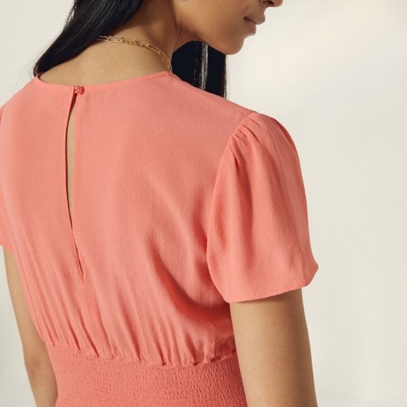 Wilfred Women's Aritzia Maxime Dress Medium Orange Short Sleeves Smocked Waist - Picture 14 of 15